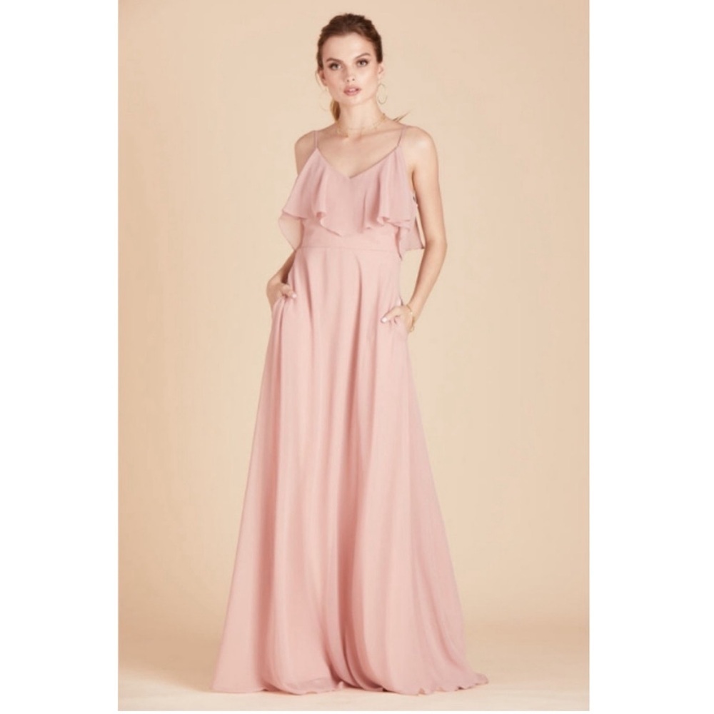 Birdy Grey Jane Ruffle V-Neck Sleeveless Chiffon Maxi Dress Formal Pink Medium